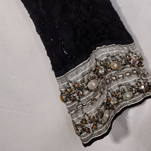 BKE Lace Floral Embellished Button Shirt Womens S Black Silver Boho Retro 90s - Picture 3 of 7